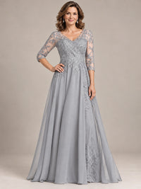 Sequin Lace A-Line Mother of the Bride Dress with 3/4 Sleeves