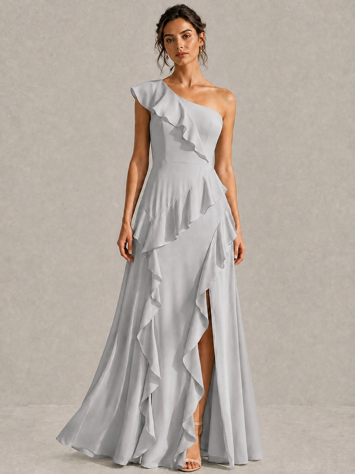Sage Green One Shoulder Ruffle Bridesmaid Dress