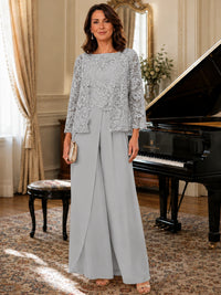 Elegant 3-Piece Chiffon Mother of the Bride Pantsuit with Floral Applique Jacket