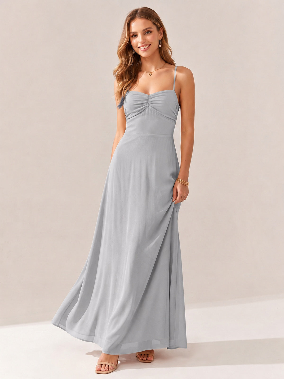 JOVELLEE Yellow Sweetheart Ruched Bust Chiffon Maxi Dress