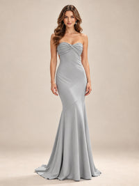 Light Blue Strapless Sweetheart Mermaid Prom Dress with Pleated Bodice