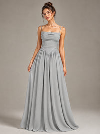 Spaghetti Strap Ruched Chiffon Maxi Dress with Backless