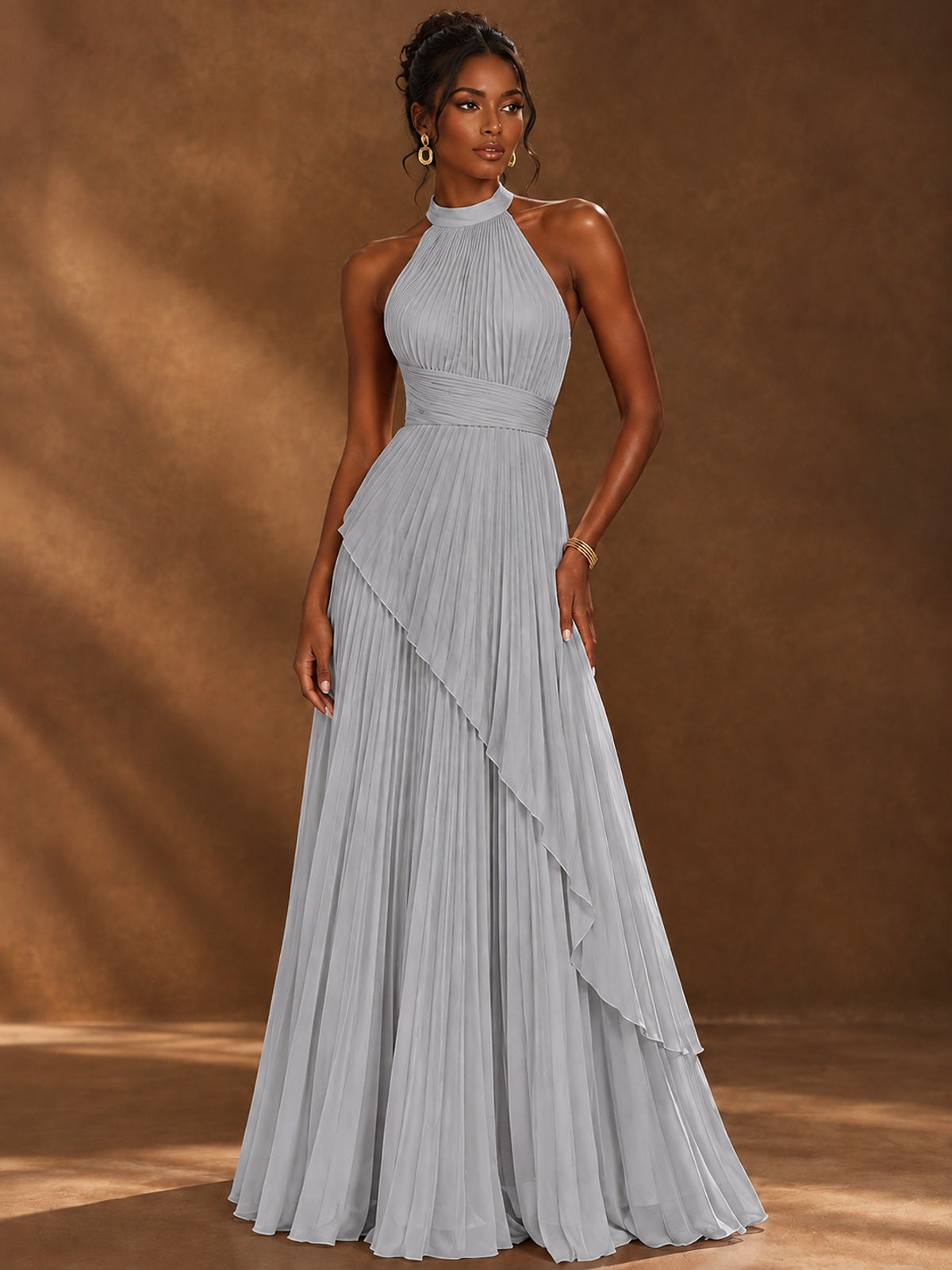 Wrap Pleated Prom Dress Halter A-line Chiffon Formal Wedding Dress