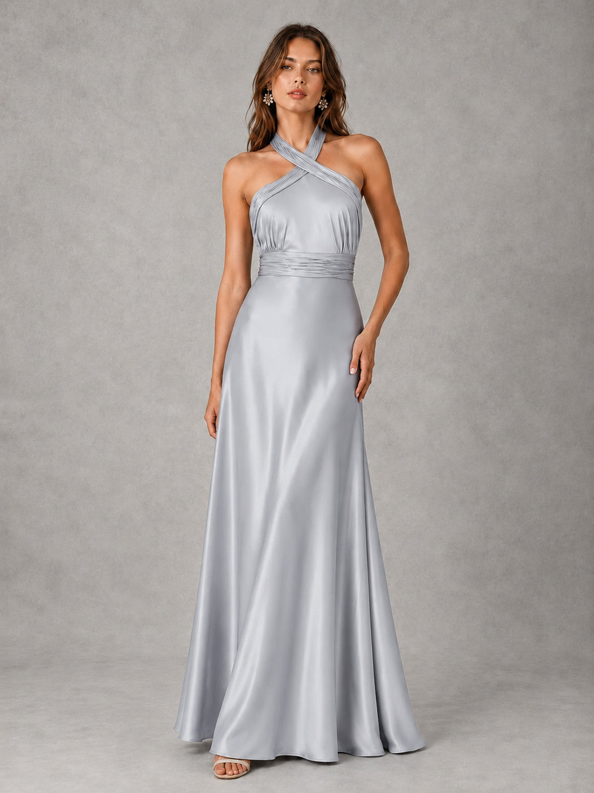 Sage Green Satin A-Line Bridesmaid Dress with Halter Neck