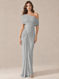Elegant Draped Off Shoulder Ruched Mermaid Chiffon Formal Evening Gown