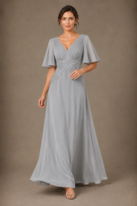 A-Line Chiffon Mother of the Bride Dress with Applique