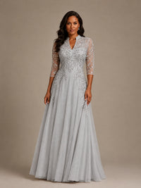 Embellished Appliques Mother of the Bride Dress with 3/4 Sleeves