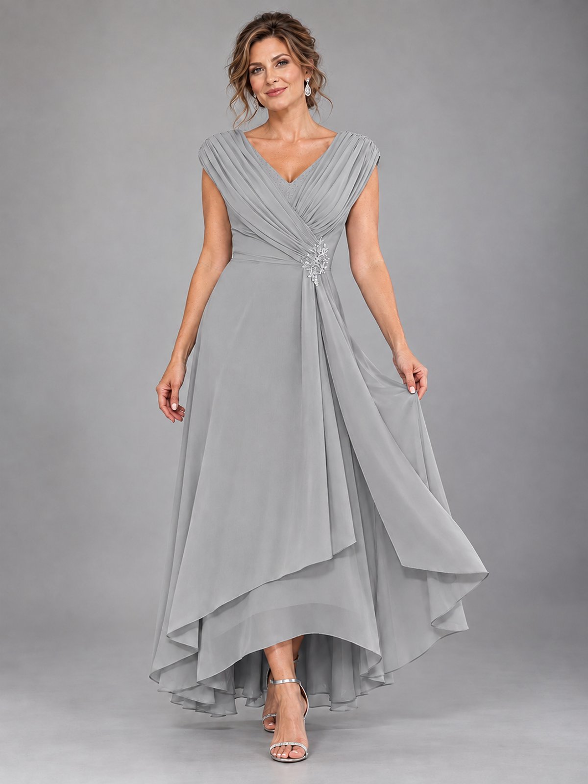 Cap Sleeve Chiffon A-Line Mother of the Bride Dress