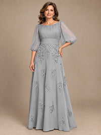 A-Line Mother of the Bride Dress with Sheer Puff Sleeves