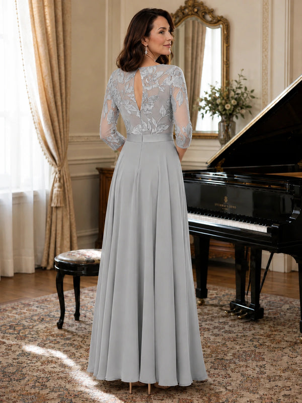 Lace Applique Wide-Leg Chiffon Mother of the Bride Jumpsuit