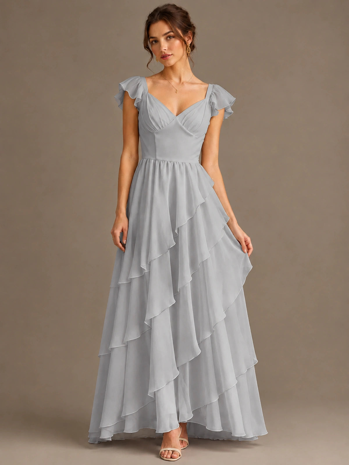 Ruffle Tiered V Neck Maxi Dress