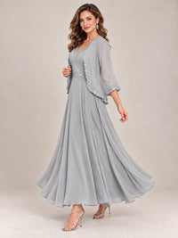 Dusty Blue Floral Lace Chiffon Mother of the Bride Dress with Jacket