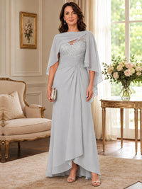 Elegant Chiffon Mother of the Bride Dress with Lace Applique and Cape Sleeves