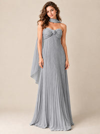 Sweetheart Neckline Pleated Prom Dress Strapless A-line Formal Dress with Flowy Scarf