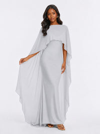 Satin Cape Prom Dresses Meramid Maxi Dress
