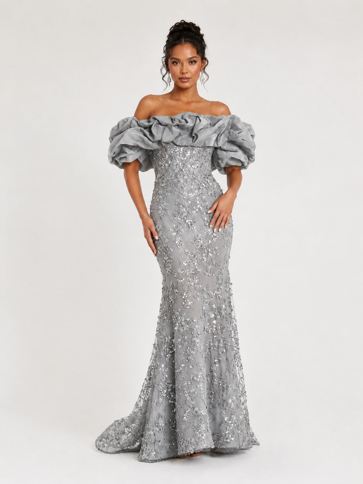 Sequin Off-Shoulder Ruffle Mermaid Prom Dress