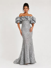 Sequin Off-Shoulder Ruffle Mermaid Prom Dress