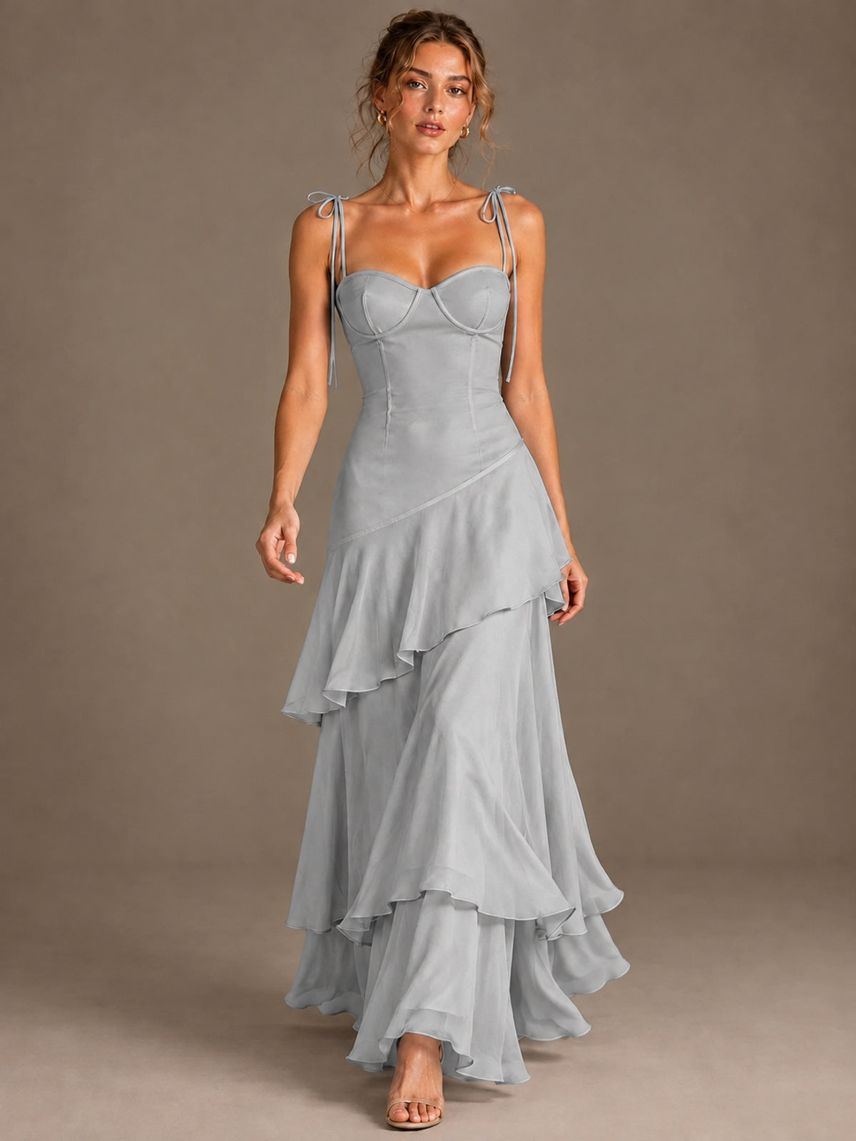 Spaghetti Strap Tiered Ruffles Chiffon Prom Dress