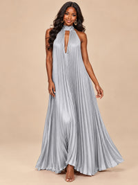 Rust Orange Pleated Halter Neck Maxi Dress