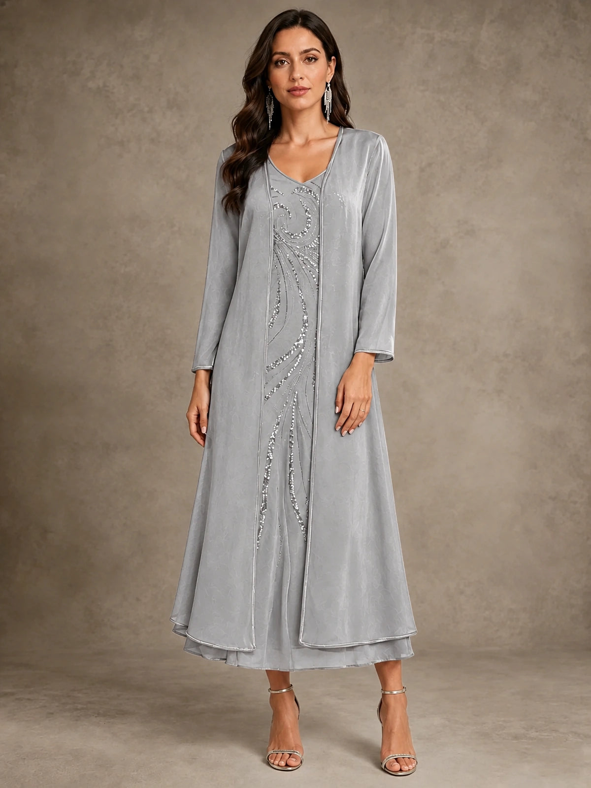 Sequin Chiffon Mother of the Bride Dress with Jacket