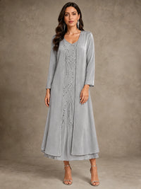 Sequin Chiffon Mother of the Bride Dress with Jacket