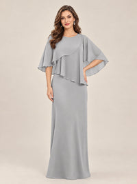 Silver-Chiffon 2 Piece A Line Mother of The Bride Dresses with Cape