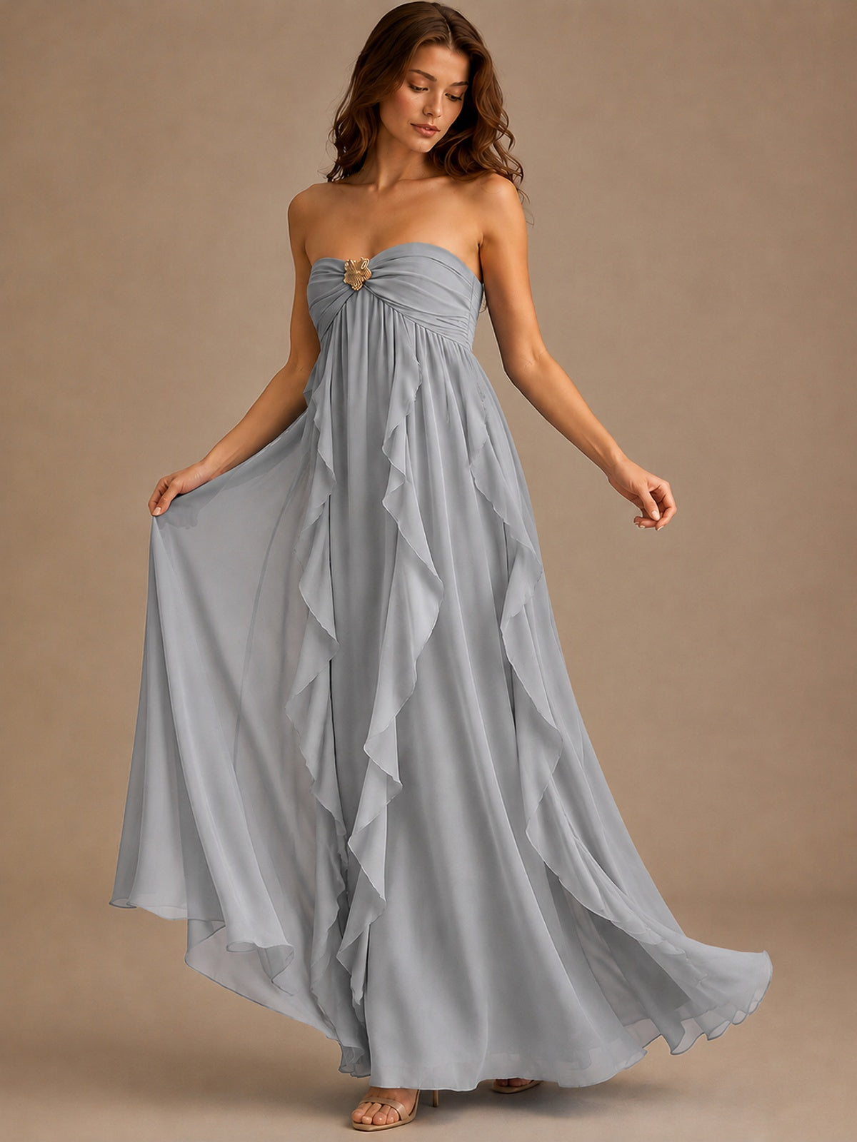 Srapless Sweetheart Chiffon Prom Dress Ruffle Formal Evening Gown
