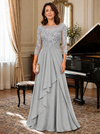 A-Line Chiffon Mother of the Bride Dress with Floral Applique 3/4 Sleeves