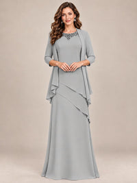 Dusty Blue Two-Piece Chiffon Mother of the Bride Dress with Jacket