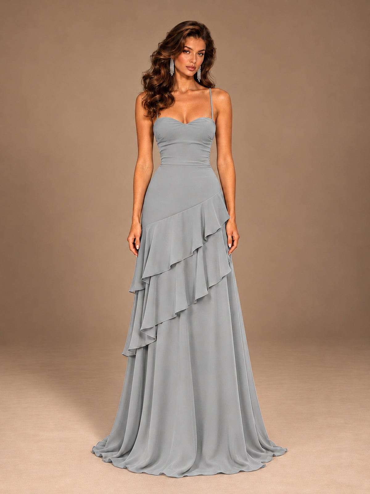 Sweetheart A-Line Ruffle Prom Dress with Spaghetti Straps