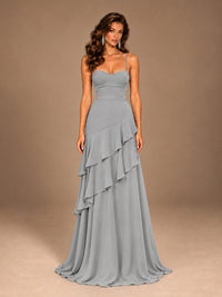 Sweetheart A-Line Ruffle Prom Dress with Spaghetti Straps
