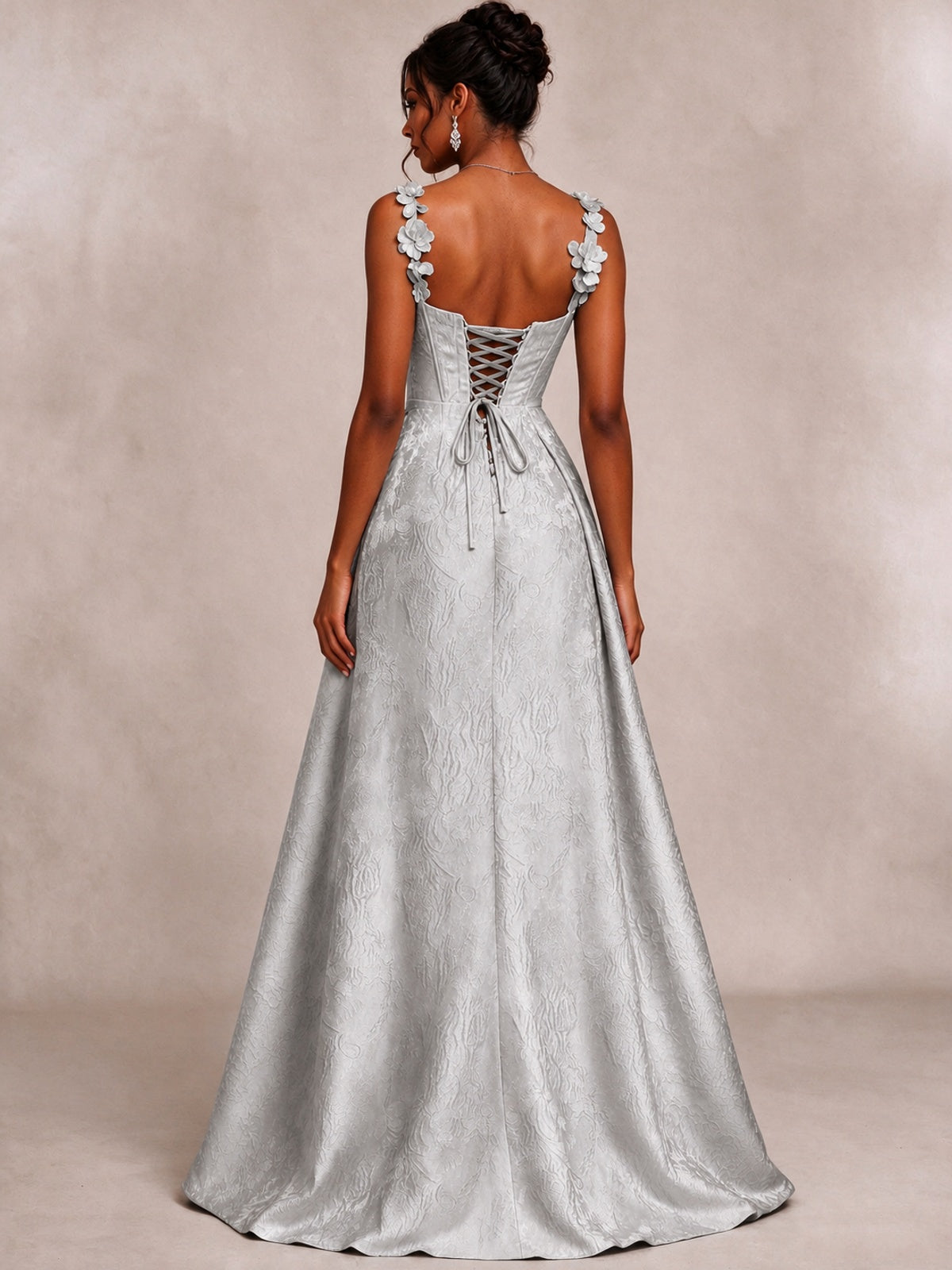 Light Blue 3D Floral Jacquard Prom Dress with Detachable Overskirt Corset Gown