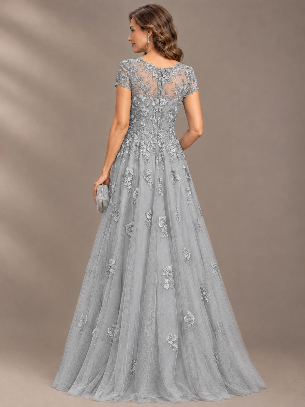 Lace Appliques A-line Mother of The Bride Dresses with Short Sleeves