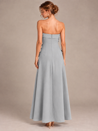 Yellow Strapless 3D Floral Appliques Maxi Dress