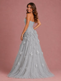 Blush Pink Strapless Sweetheart 3D Floral Tulle Ball Gown Prom Dres