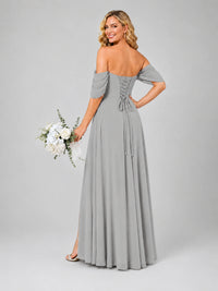 Off Shoulder Chiffon Bridesmaid Dress with Slit
