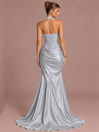 Sparkling Halter Corset Satin Mermaid Prom Dress