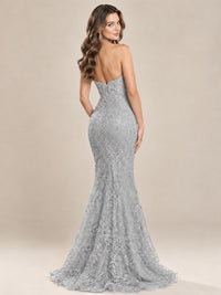 Strapless Corset Mermaid Prom Dress with Floral Lace Appliqué