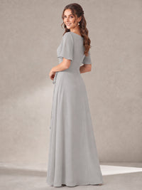 Scoop Neck A-line Chiffon Bridesmaid Dress with Flutter Sleeve & Belt