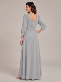 V-Neck Pleated Chiffon Mother of the Bride Dress with Flutter Sleeves