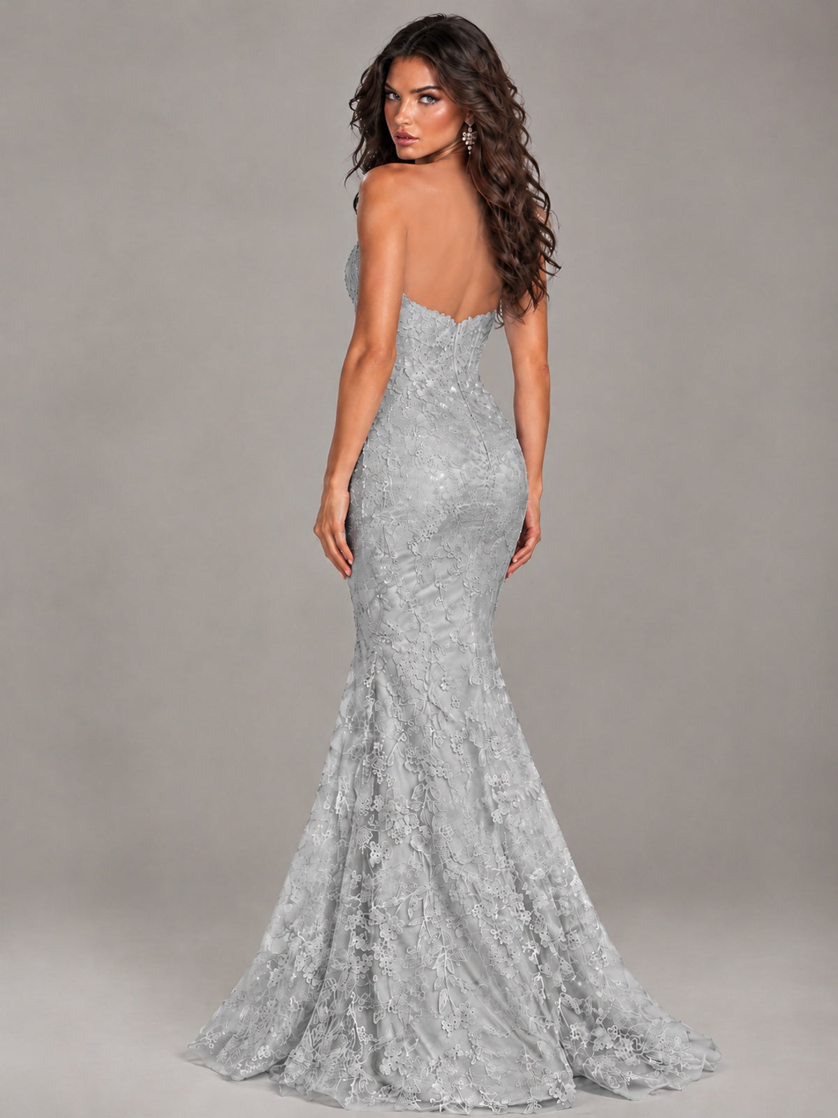 Strapless Corset Mermaid Prom Dress Lace Appliqué Formal Gown