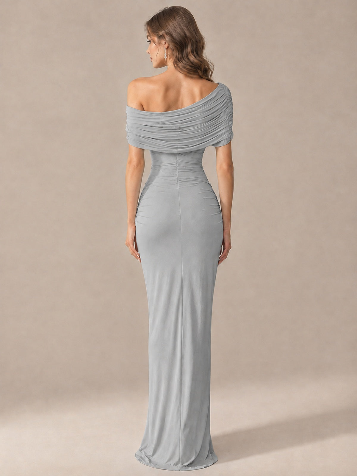 Elegant Draped Off Shoulder Ruched Mermaid Chiffon Formal Evening Gown