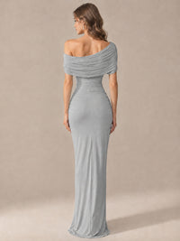 Elegant Draped Off Shoulder Ruched Mermaid Chiffon Formal Evening Gown