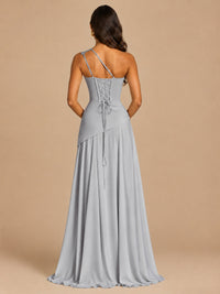 One Shoulder Prom Dress A-line Ruched Women Wedding Formal Gowns