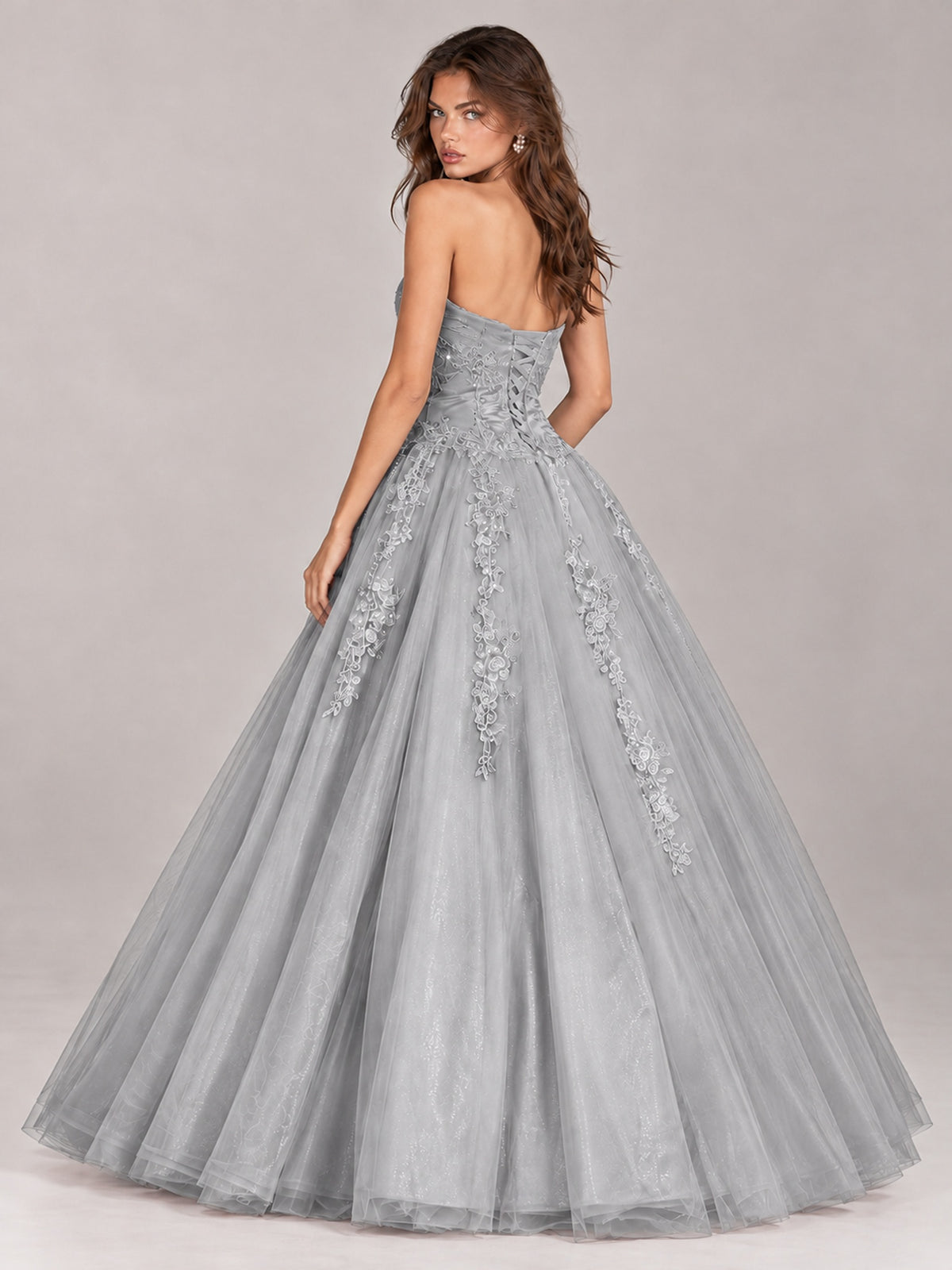 Strapless Sweetheart Tulle Ball Gown Prom Dress with Lace Appliques