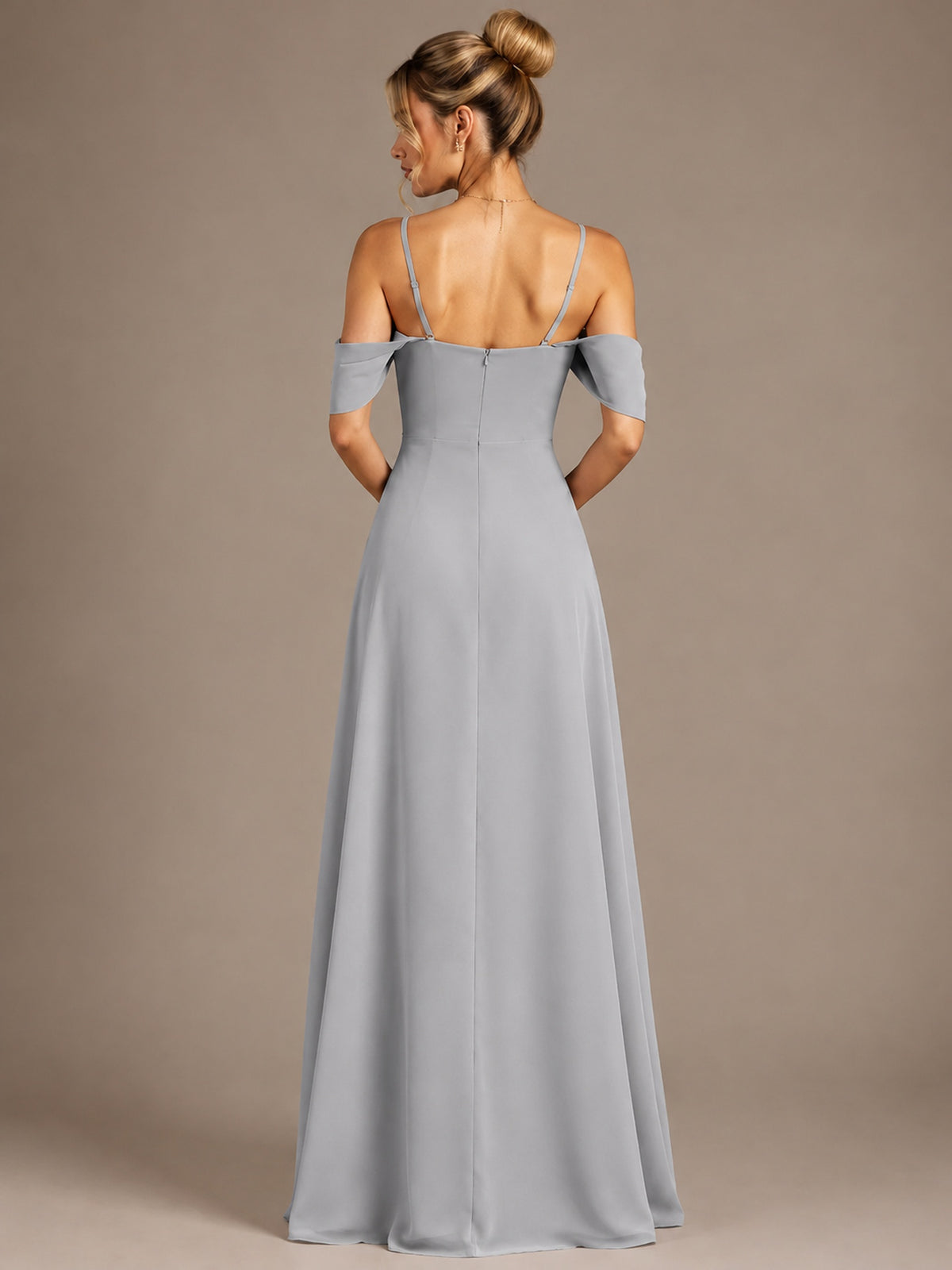 Spaghetti Strap Chiffon Bridesmaid Dress with Ruffles Slit