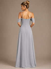 Spaghetti Strap Chiffon Bridesmaid Dress with Ruffles Slit