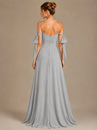 A-Line Ruffles Chiffon Bridesmaid Dress with Slit