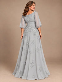 A-Line Mother of the Bride Dress with Sheer Puff Sleeves