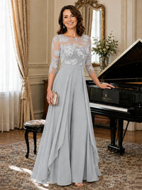 Lace Applique Wide-Leg Chiffon Mother of the Bride Jumpsuit